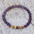 Gold accent amethyst beaded stretch bracelet, 'Batuan Tune' - Amethyst Beaded Bracelet with 22k Gold Plated Accents (image 2b) thumbail