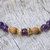 Gold accent amethyst beaded stretch bracelet, 'Batuan Tune' - Amethyst Beaded Bracelet with 22k Gold Plated Accents (image 2c) thumbail
