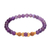 Gold accent amethyst beaded stretch bracelet, 'Batuan Tune' - Amethyst Beaded Bracelet with 22k Gold Plated Accents (image 2d) thumbail