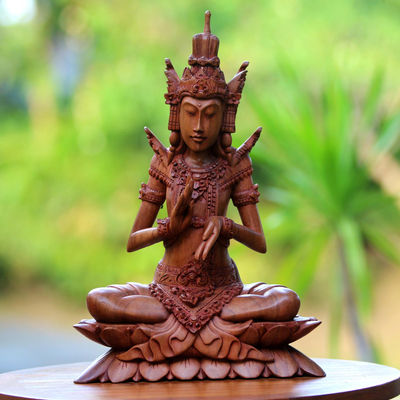  NOVICA Artisan Handmade Wood Sculpture Lotus