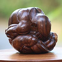 Wood sculpture, 'Meditating Yogi' (7.5 in.) - Suar Wood Yogi Sculpture Hand-Carved in Bali