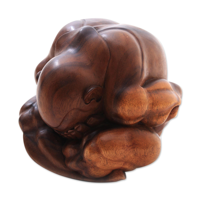 Wood sculpture, 'Meditating Yogi' (7.5 in.) - Suar Wood Yogi Sculpture Hand-Carved in Bali