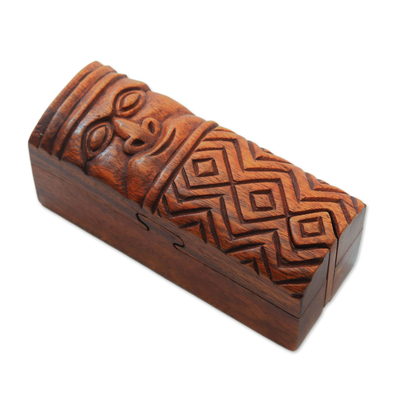 Wood puzzle box, 'Ethnic Tribe' - Ethnic Suar Wood Puzzle Box from Bali