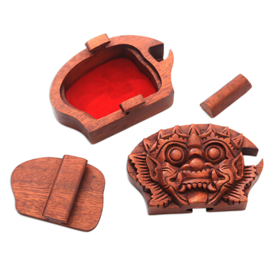 Wood puzzle box, 'Bhoma Protector' - Bhoma Suar Wood Puzzle Box from Bali