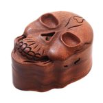 Wood puzzle box, 'Skull Keeper' - Suar Wood Skull Puzzle Box Crafted in Bali