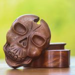 Wood puzzle box, 'Skull Keeper' - Suar Wood Skull Puzzle Box Crafted in Bali