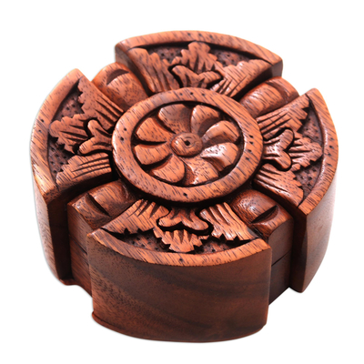 Floral Wood Puzzle Box Crafted in Bali