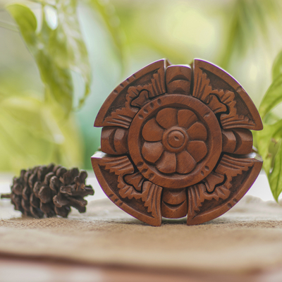 Wood puzzle box, 'Floral Secret' - Floral Wood Puzzle Box Crafted in Bali