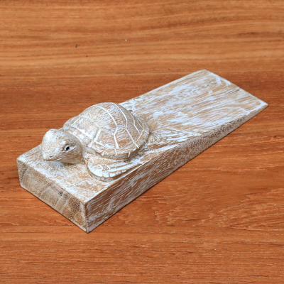 Wood door stopper, Distressed Baby Turtle