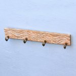 Wood coat or key rack, 'Dolphin Beach' - Whitewashed Wood Coat or Key Rack with Dolphin Hooks