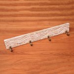Wood coat or key rack, 'Dolphin Beach' - Whitewashed Wood Coat or Key Rack with Dolphin Hooks