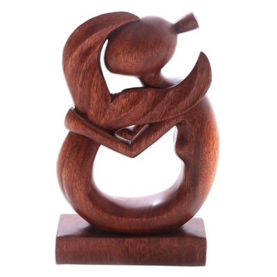 Holzskulptur - Handgeschnitzte, heitere Meerjungfrauen-Skulptur aus Suar-Holz