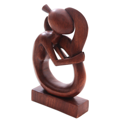 Escultura de madera - Escultura de sirena serena tallada a mano en madera de suar