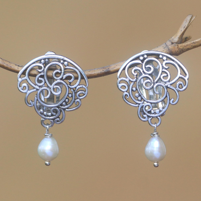 Cultured pearl clip-on earrings, Tangled Light
