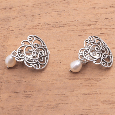Pendientes de clip con perlas cultivadas - Aretes colgantes de clip con perlas cultivadas de Bali
