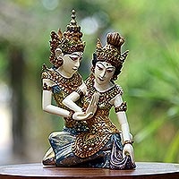 Wood sculpture, 'Rama Sita Dance'