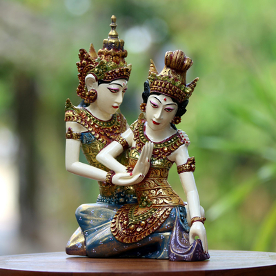 Wood sculpture, 'Rama Sita Dance' - Rama and Sita Handcrafted Wood Statuette from Bali