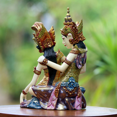 Holzskulptur - Rama und Sita handgefertigte Holzstatuette aus Bali