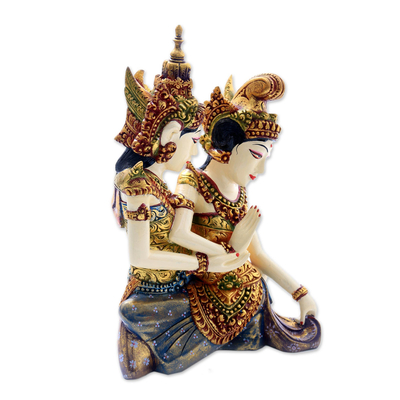 Escultura de madera - Estatuilla de madera artesanal Rama y Sita de Bali