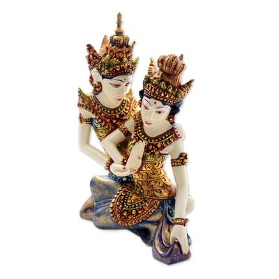 Escultura de madera - Estatuilla de madera artesanal Rama y Sita de Bali