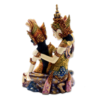 Wood sculpture, 'Rama Sita Dance' - Rama and Sita Handcrafted Wood Statuette from Bali