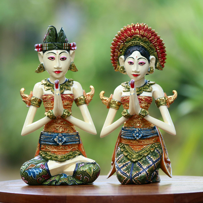 Wood sculptures, Balinese Bride and Groom (pair)