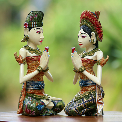 Esculturas de madera, (pareja) - Esculturas de madera hechas a mano para novios balineses (par)
