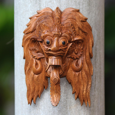 Wood mask, 'Evil Queen Rangda' - Bali Evil Queen Rangda Hand Carved Wood Mask