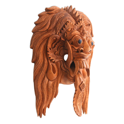 Wood mask, 'Evil Queen Rangda' - Bali Evil Queen Rangda Hand Carved Wood Mask