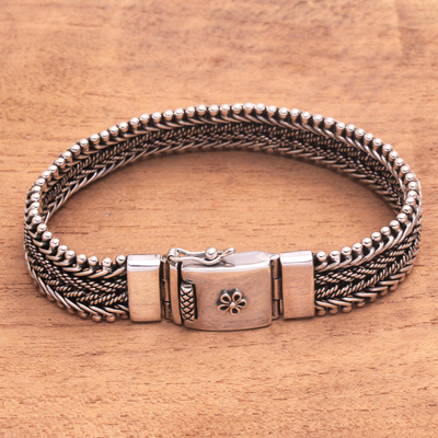 Sterling silver link bracelet, Twined