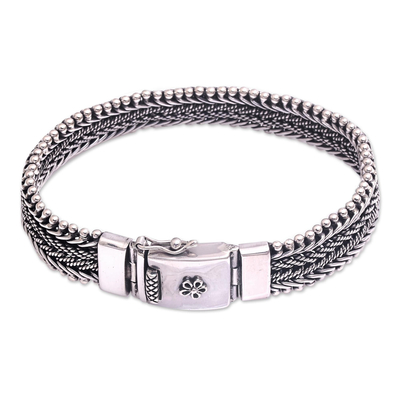 Sterling silver link bracelet, 'Twined' - Handcrafted Chevron Rope Motif Sterling Silver Link Bracelet