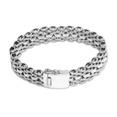 Men's Sterling Silver Link Bracelet from Bali - Celuk Power | NOVICA