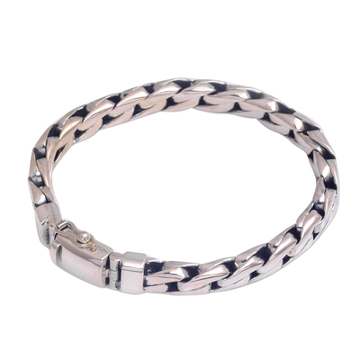 Men's sterling silver link bracelet, 'Power Link' - Men's Handcrafted Sterling Silver Link Bracelet from Bali
