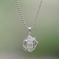 Cultured pearl pendant necklace, 'Glow Within' - Cultured Pearl Caged in Sterling Silver Box Pendant Necklace