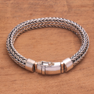 Men's sterling silver chain bracelet, 'Masculine Weaver' - Men's Sterling Silver Naga Chain Bracelet from Bali
