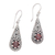 Garnet dangle earrings, 'Hopeful Swirls' - Sterling Silver and Garnet Balinese Plumeria Dangle Earrings