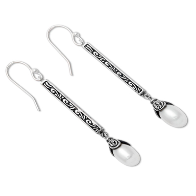 Cultured pearl dangle earrings, 'Mermaid Melody' - Sterling Silver Cultured Pearl Elongated Dangle Earrings