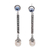 Cultured pearl and blue topaz dangle earrings, 'Mermaid Melody in Blue' - Blue Topaz and Cultured Pearl Elongated Dangle Earrings thumbail