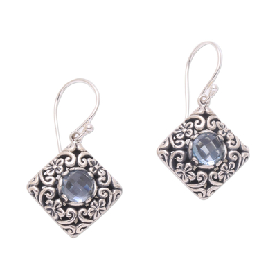 Sterling Silver Faceted Blue Topaz Floral Dangle Earrings