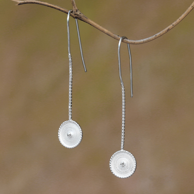 Sterling silver filigree dangle earrings, 'Chakra Pendulum' - Sterling Silver Chakra Chain Disc Pendulum Dangle Earrings