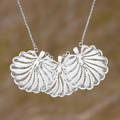Sterling silver filigree necklace, 'Shining Shells' - Sterling Silver Filigree Seashell Pendant Necklace