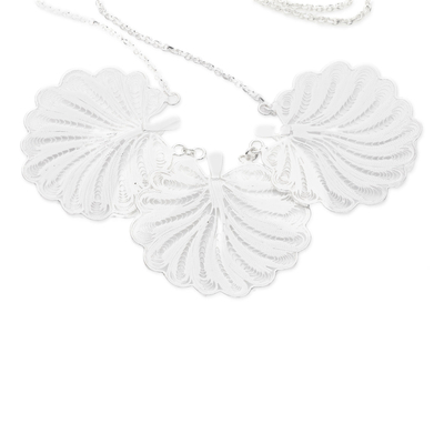 Sterling silver filigree necklace, 'Shining Shells' - Sterling Silver Filigree Seashell Pendant Necklace