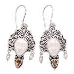 Citrine and cultured pearl dangle earrings, 'Jepun Janger' - Citrine and Cultured Pearl Dangle Earrings from Bali
