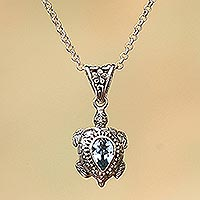 Blue topaz pendant necklace, 'Jepun Turtle'