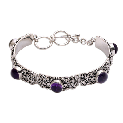 Amethyst and Sterling Silver Link Bracelet from Bali