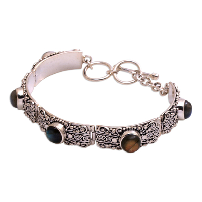 Labradorite link bracelet, 'Sukawati Wangi' - Labradorite and Sterling Silver Link Bracelet from Bali