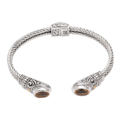 Gold accented citrine cuff bracelet, 'Sunny Ecstasy' - 3.5-Carat Gold Accented Citrine Cuff Bracelet from Bali