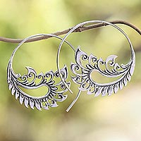 Sterling silver half-hoop earrings, 'Paisley Fantasy'