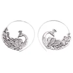 Sterling silver half-hoop earrings, 'Peacock Swirl' - Sterling Silver Peacock Half-Hoop Earrings from Bali