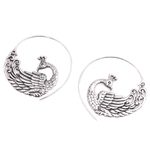 Sterling silver half-hoop earrings, 'Peacock Swirl' - Sterling Silver Peacock Half-Hoop Earrings from Bali